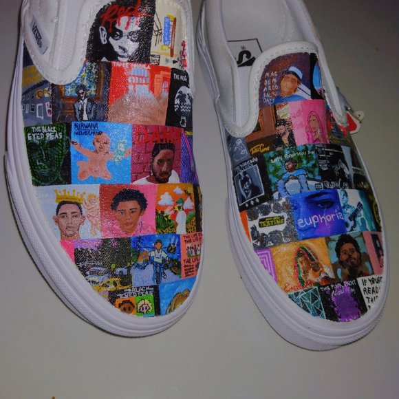 Multi Album Cover(s) Hand-Painted Slip on Vans - Picture 8 of 9